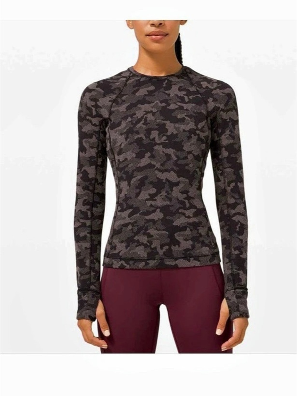 lululemon Runderful Long Sleeve Heritage Camo Jacquard Black Lunar Rock Size 6